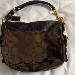 Y2K Vintage Coach Zoe Dark Brown Signature Shoulder Bag Leather Trims